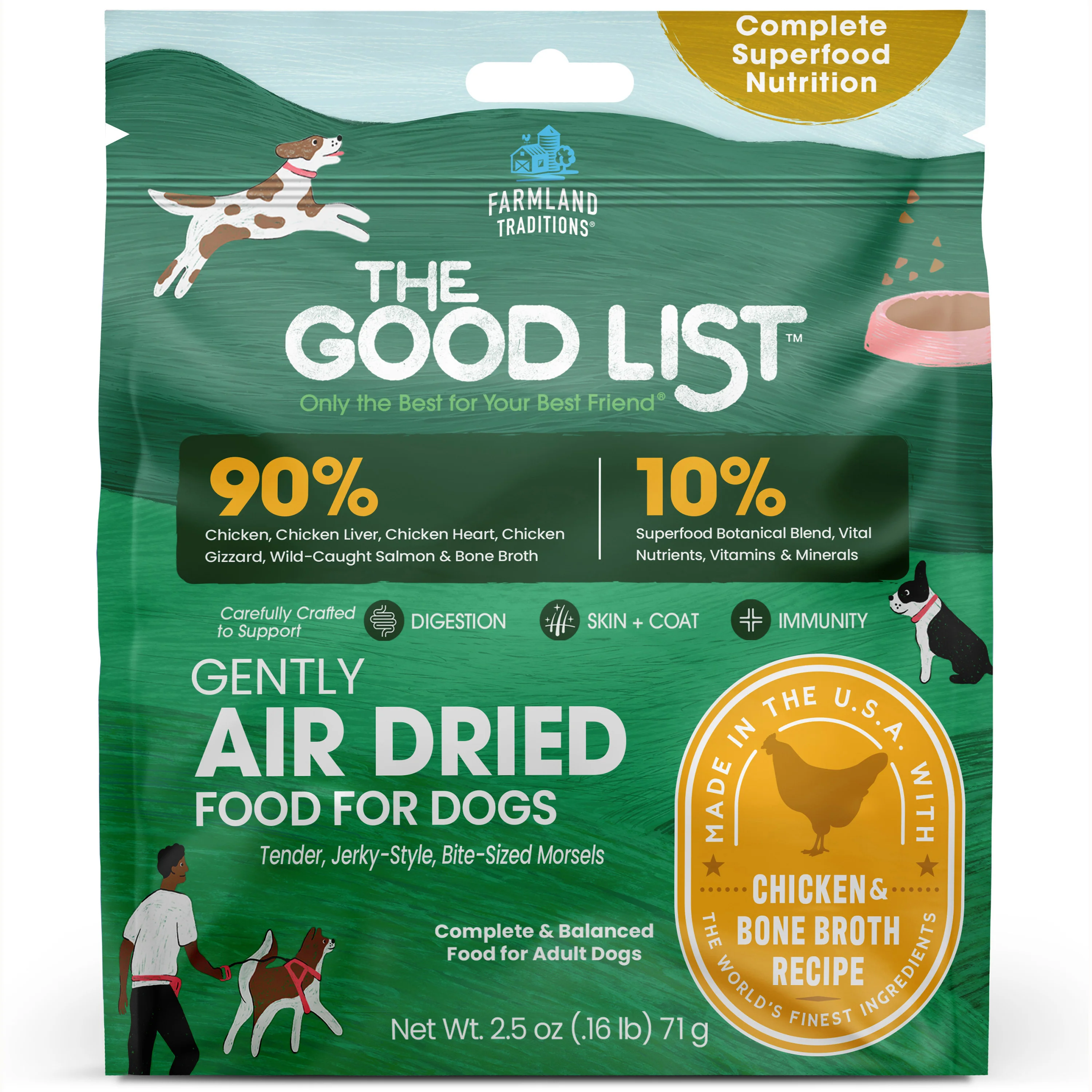 Farmland Traditions The Good List Gently Air Dried Dog Food Chicken & Bone Broth 2.5 oz