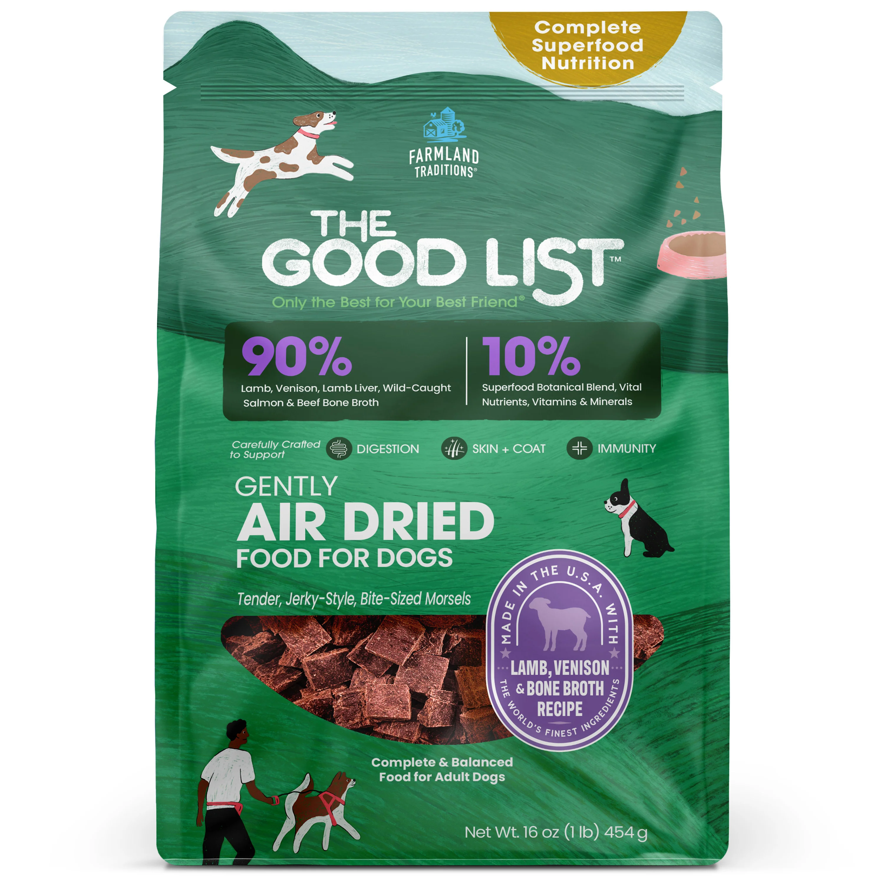 Farmland Traditions The Good List Gently Air Dried Dog Food Lamb, Venison & Bone Broth 1 lb