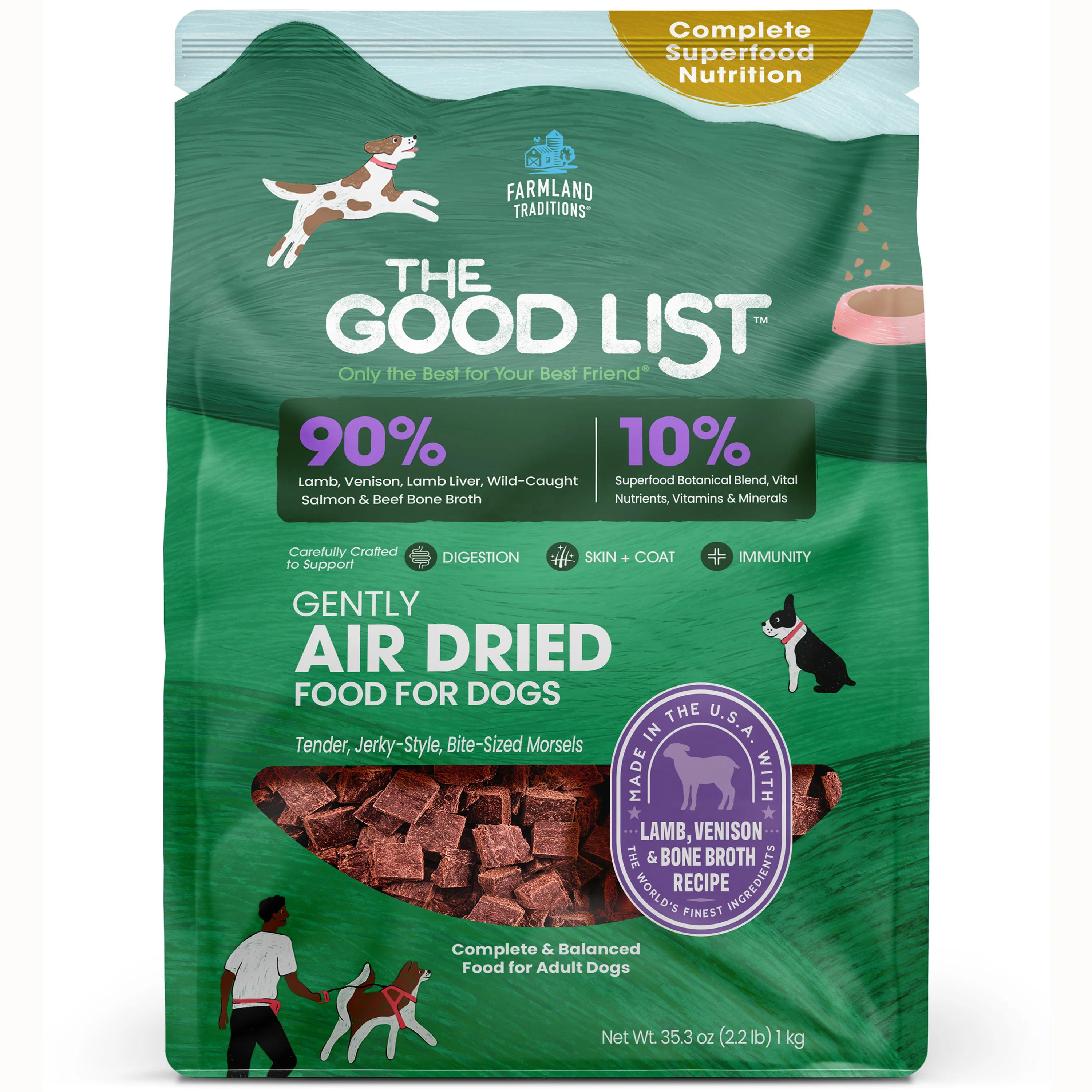 Farmland Traditions The Good List Gently Air Dried Dog Food Lamb, Venison & Bone Broth 2.2 lb