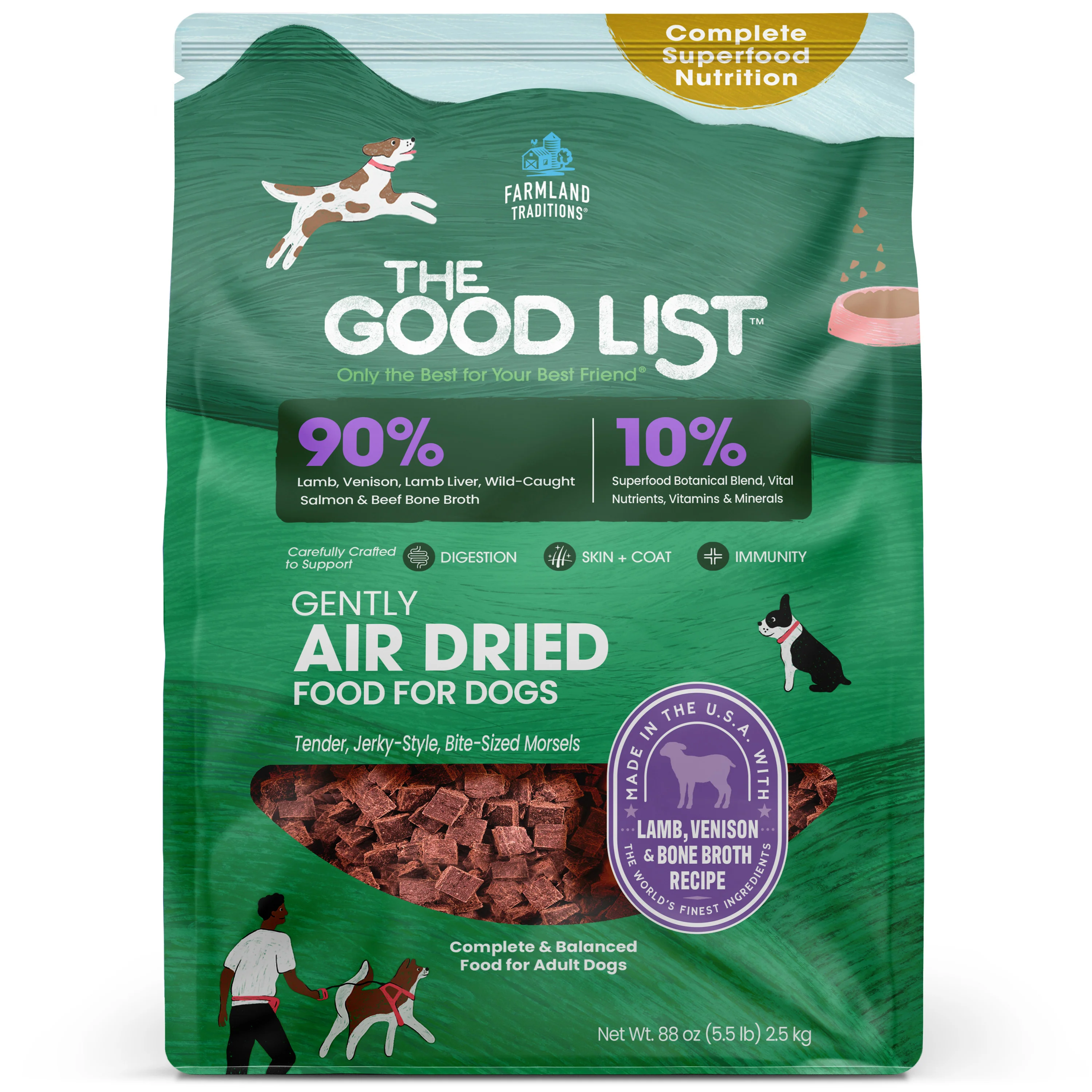 Farmland Traditions The Good List Gently Air Dried Dog Food Lamb, Venison & Bone Broth 5.5 lb