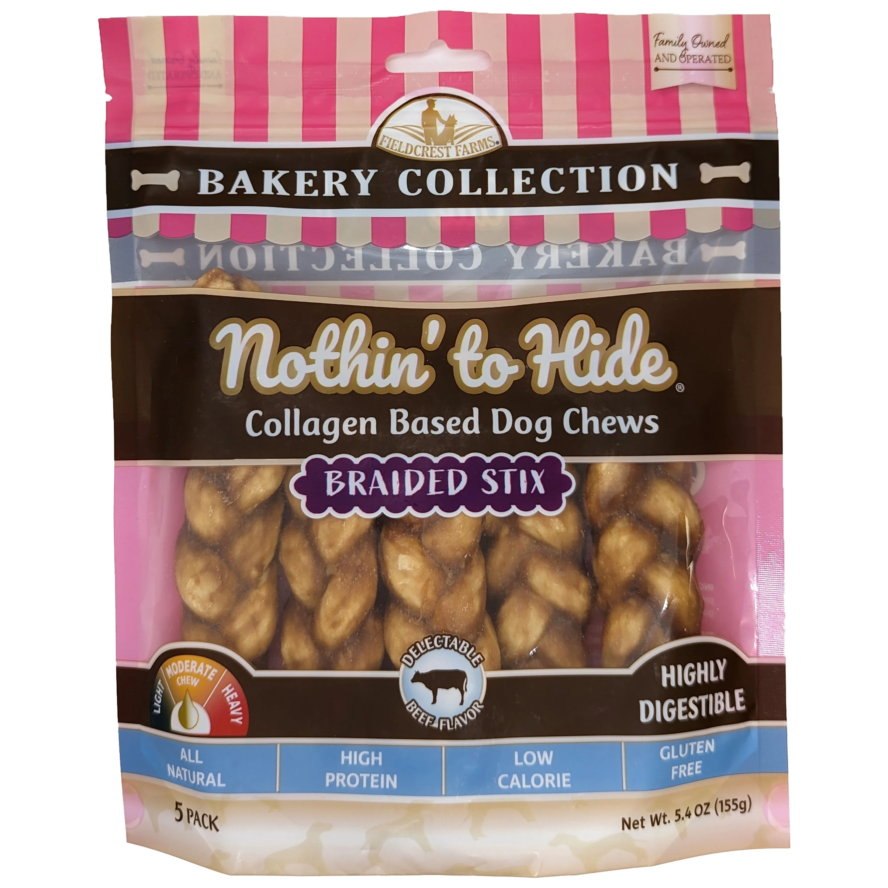 Fieldcrest Farms Nothin' To Hide Bakery Collection Dog Treat Braided Stix Beef 4.5 in, 5 pk