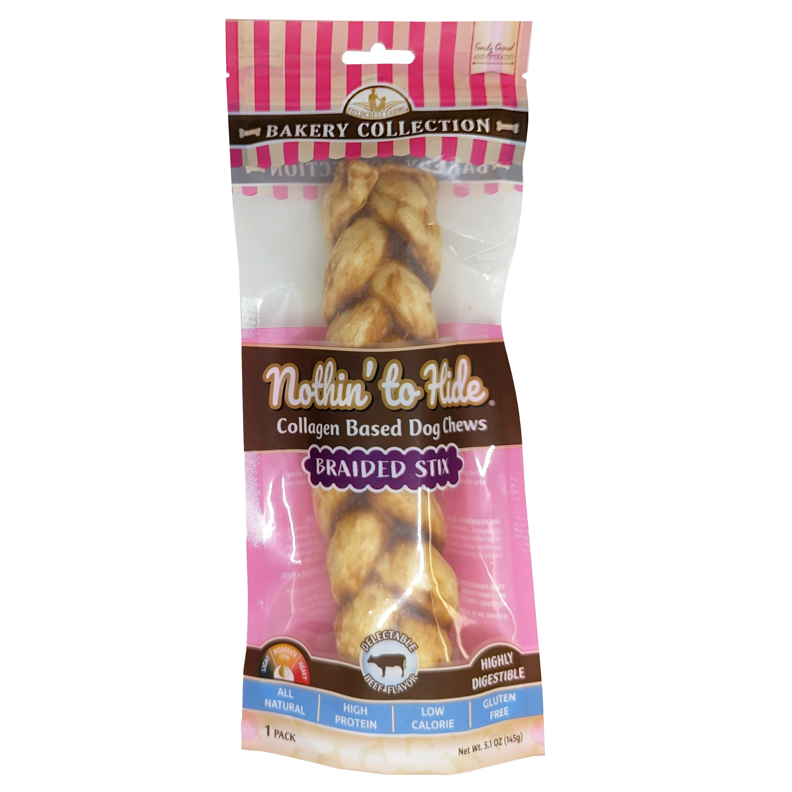 Fieldcrest Farms Nothin' To Hide Bakery Collection Dog Treat Braided Stix Beef 9 in