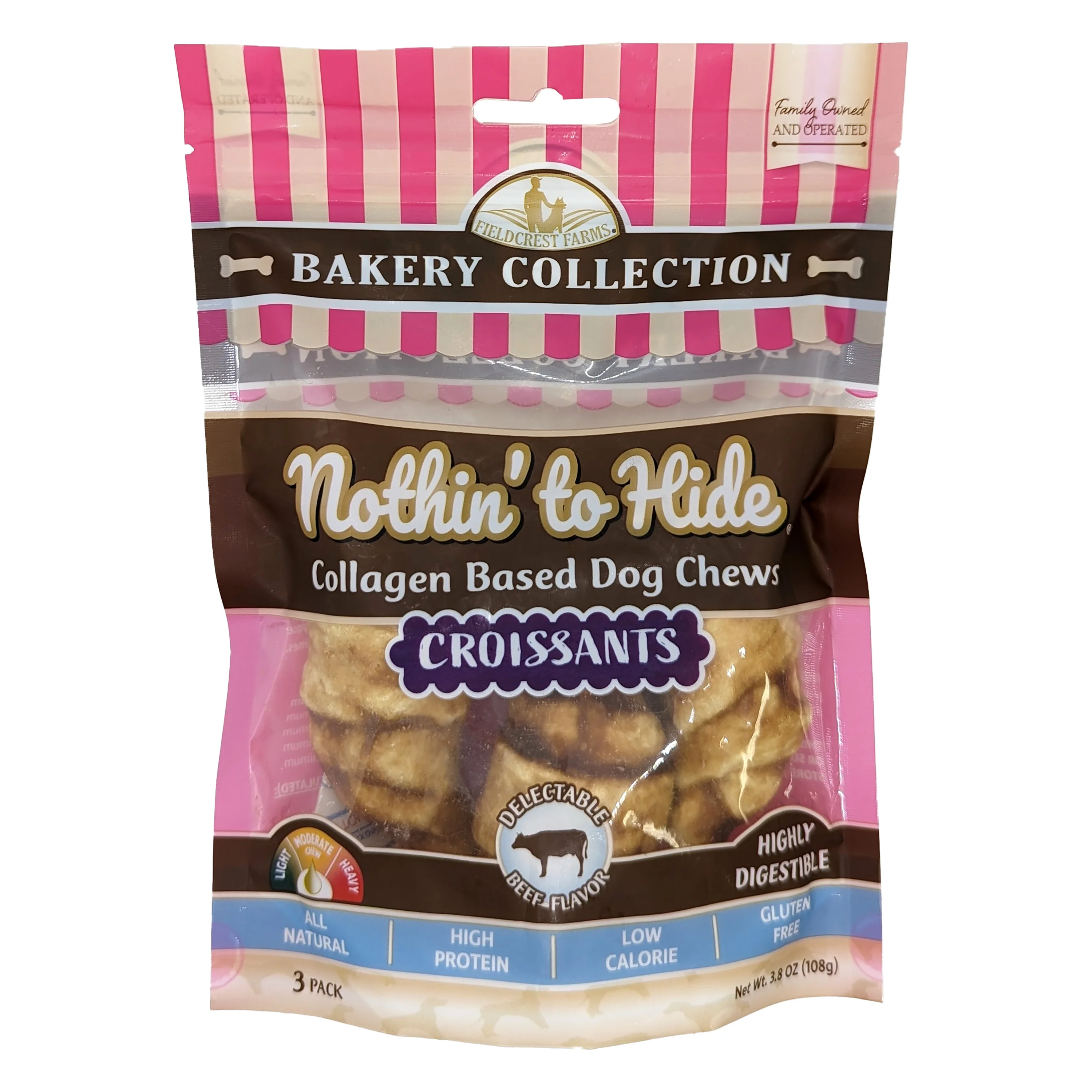 Fieldcrest Farms Nothin' To Hide Bakery Collection Dog Treat Croissant Beef 3 in, 3 pk