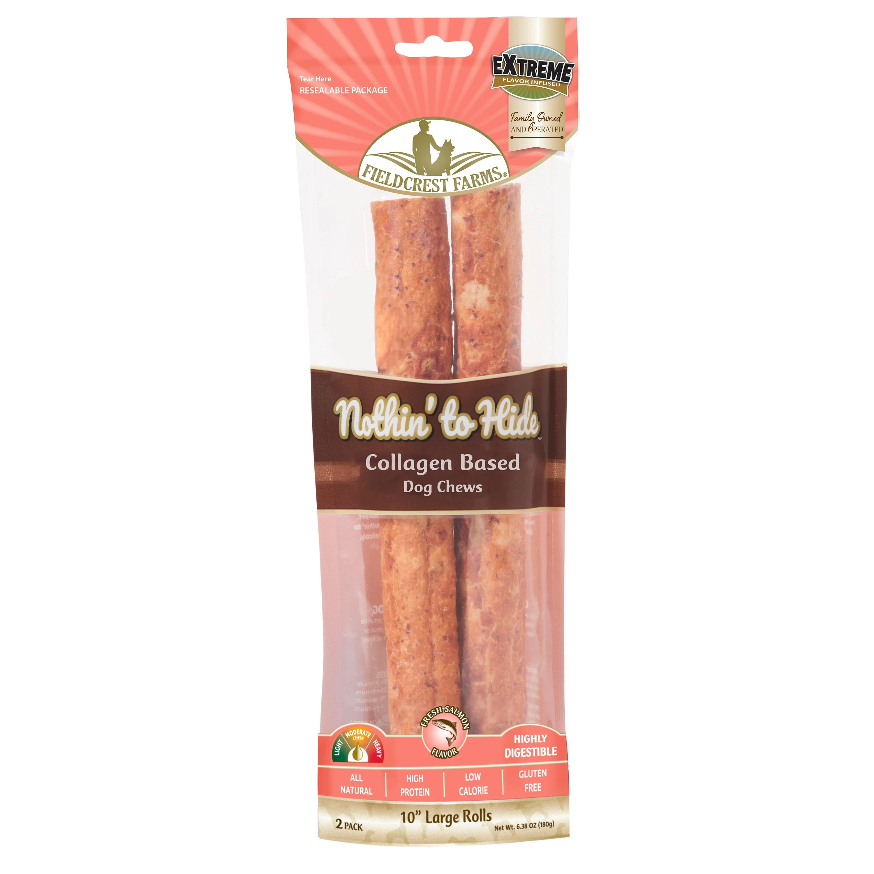 Fieldcrest Farms Nothin' to Hide Collagen Roll Dog Chew Salmon 10 in, 2 pk