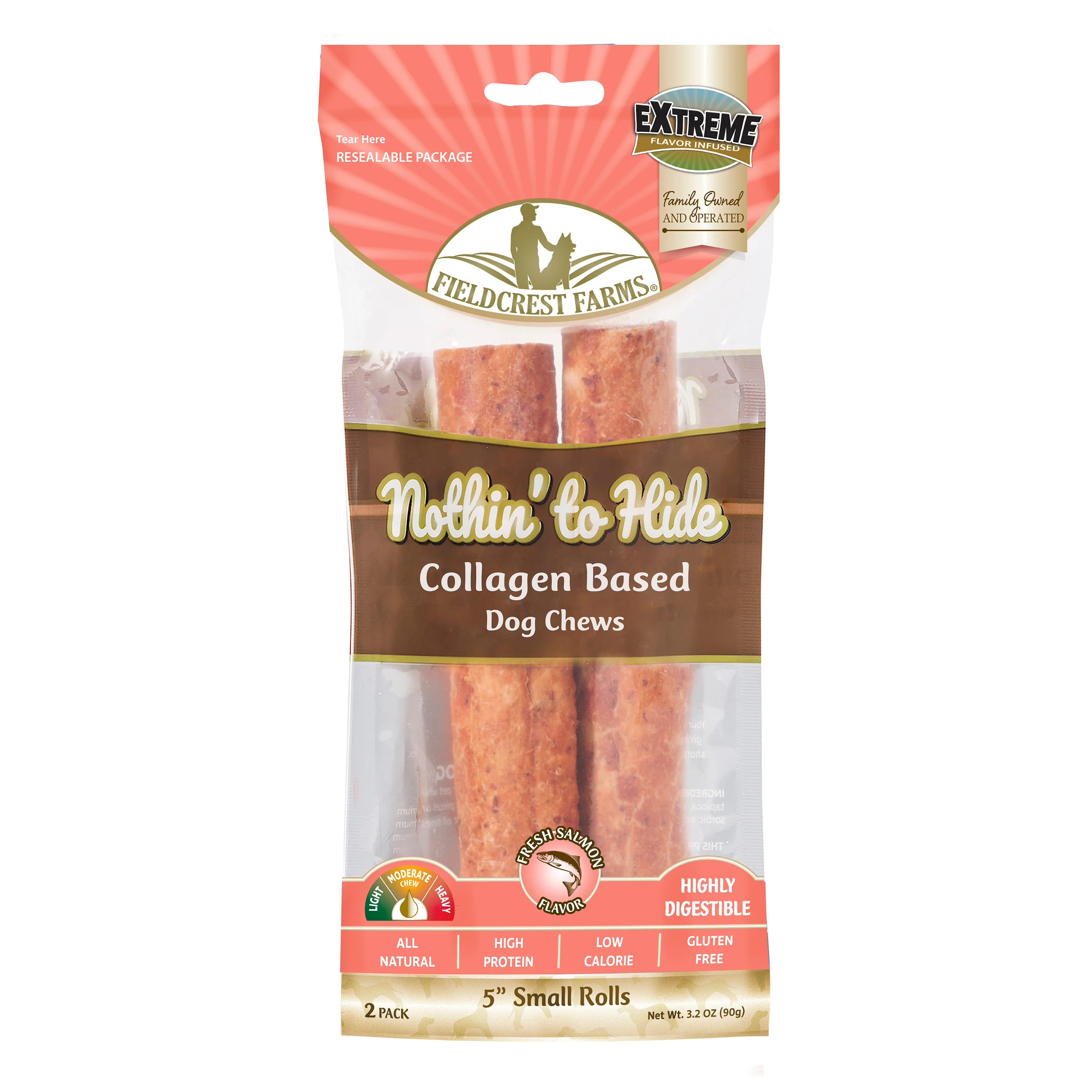 Fieldcrest Farms Nothin' to Hide Collagen Roll Dog Chew Salmon 5 in, 2 pk