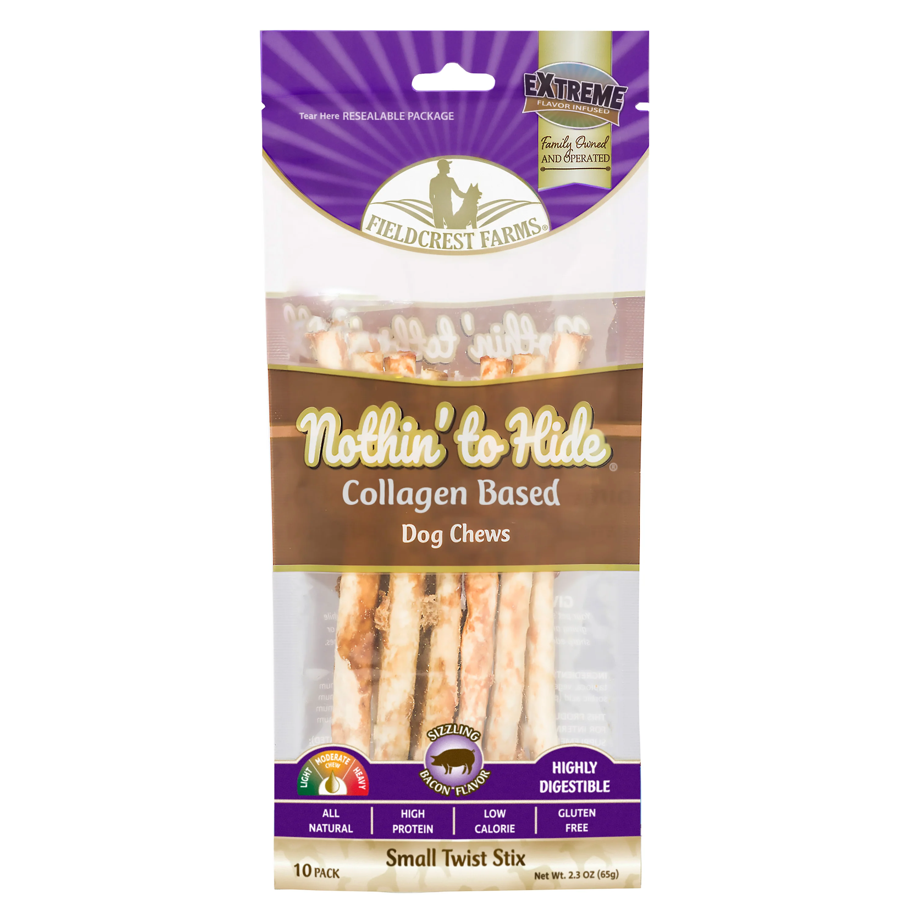 Fieldcrest Farms Nothin' to Hide Collagen Twist Stix Dog Chew Bacon Small, 10 pk