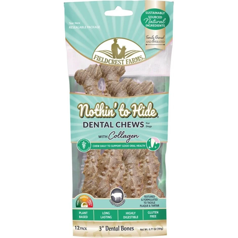 Fieldcrest Farms Nothin' to Hide Dental Bone Collagen Dog Chew Beef 3 in, 12 pk