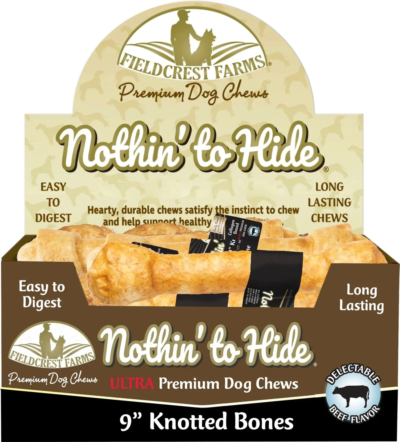 Fieldcrest Farms Nothin' To Hide Ultra Knotted Bone Dog Treat Beef 14ea/9 in