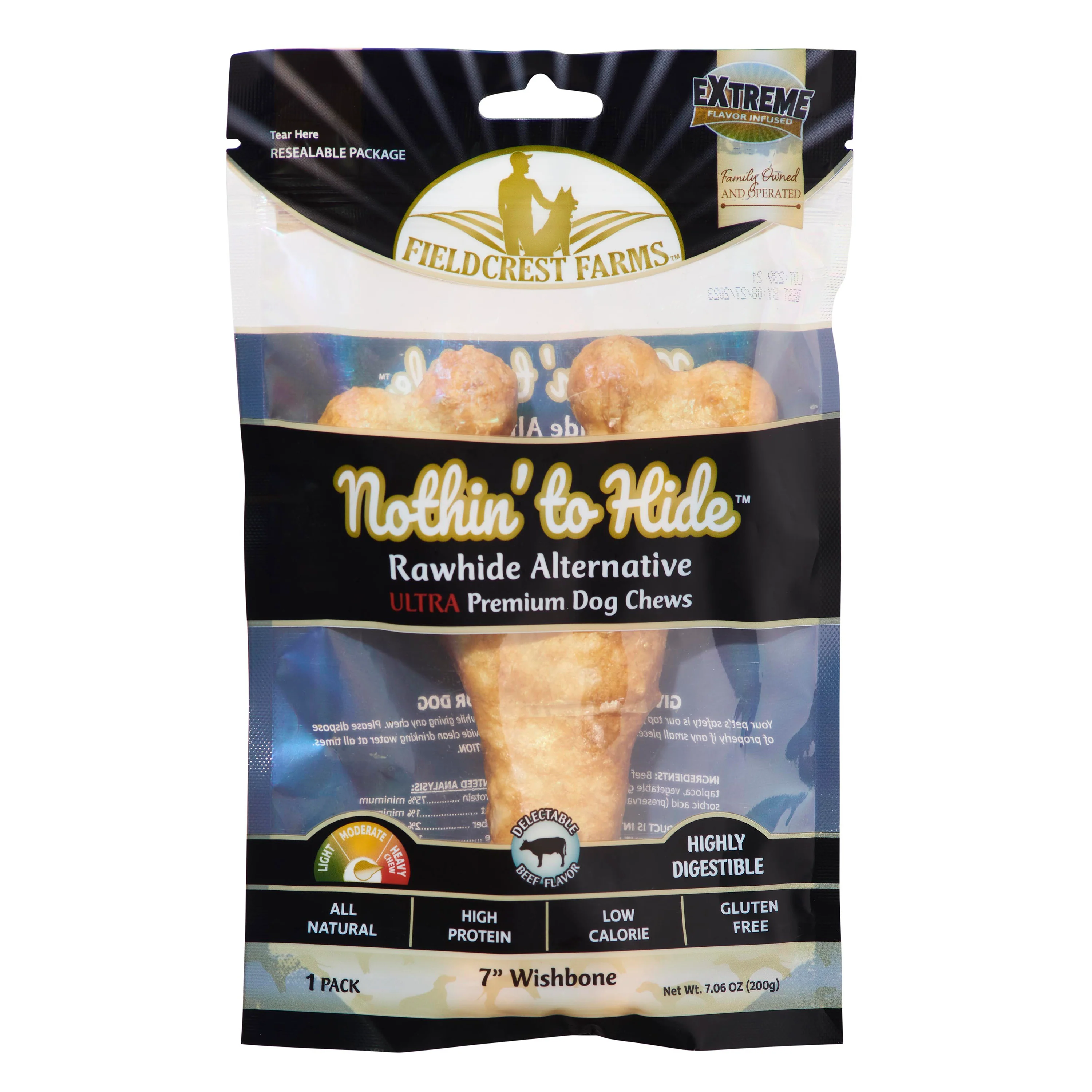 Fieldcrest Farms Nothin' To Hide Ultra Wishbone Dog Treat Beef 7 in, 1 pk
