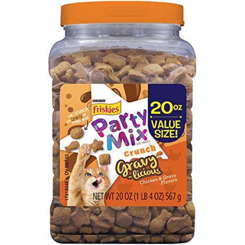 Friskies Partymix Gravylicious Crunch Chicken & Gravy Treats 3/20 oz {L+1}050495 - Image 2
