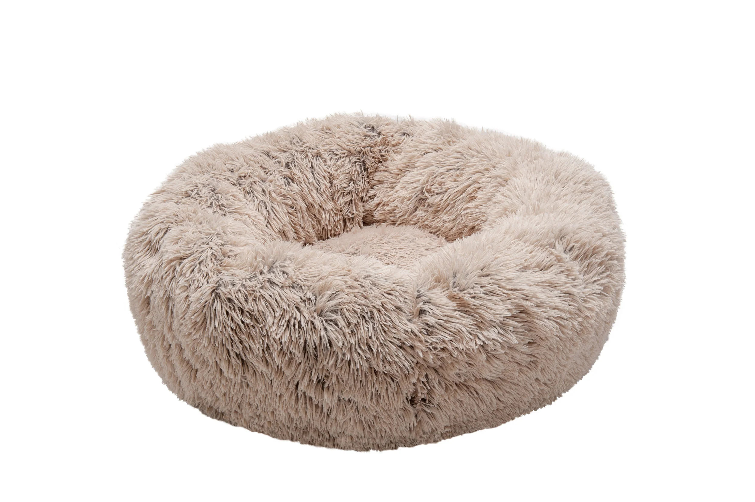 Fur Haven Pet Products Calming Cuddler Long Fur Donut Pet Bed Taupe Small