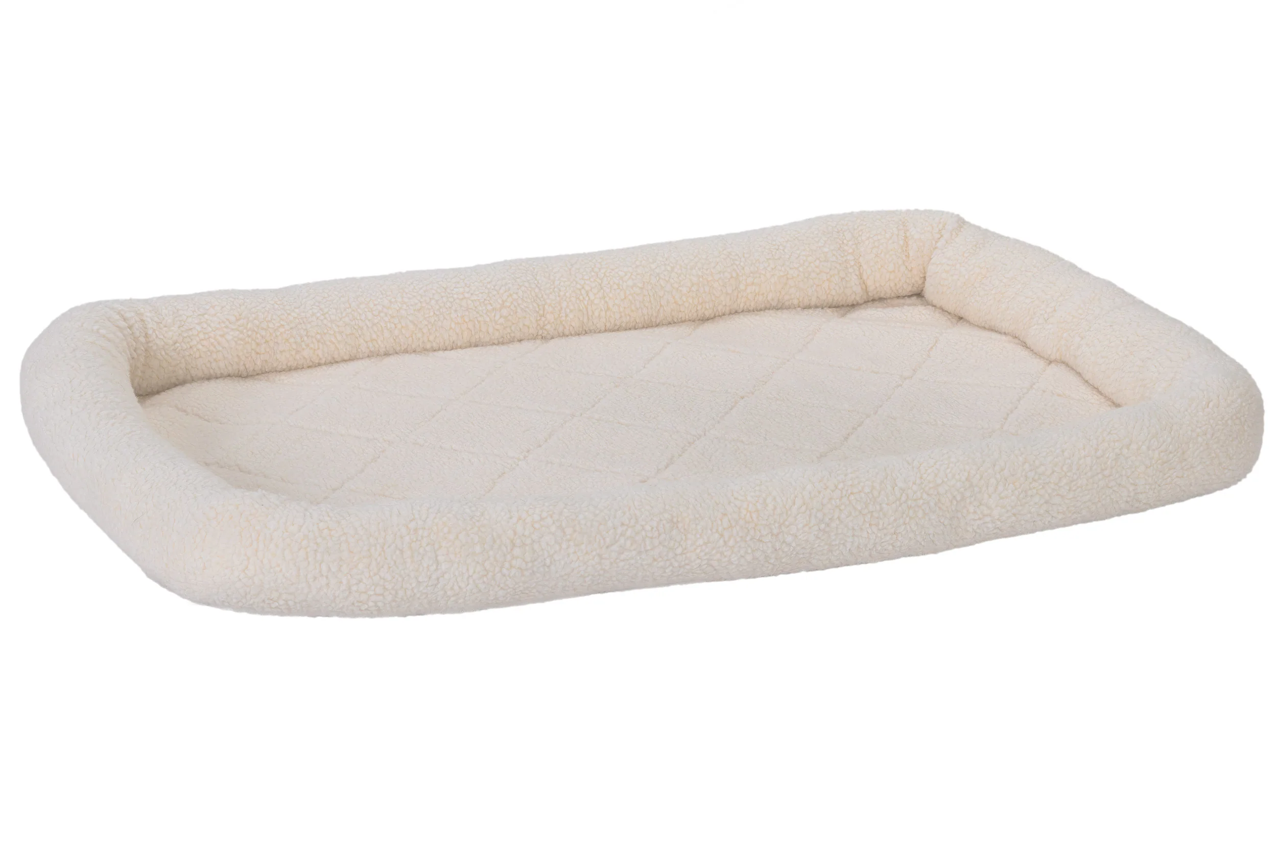 Fur Haven Pet Products Faux Lambswool Pet Crate Bolster Bed Cream Large, 36In X 23 in