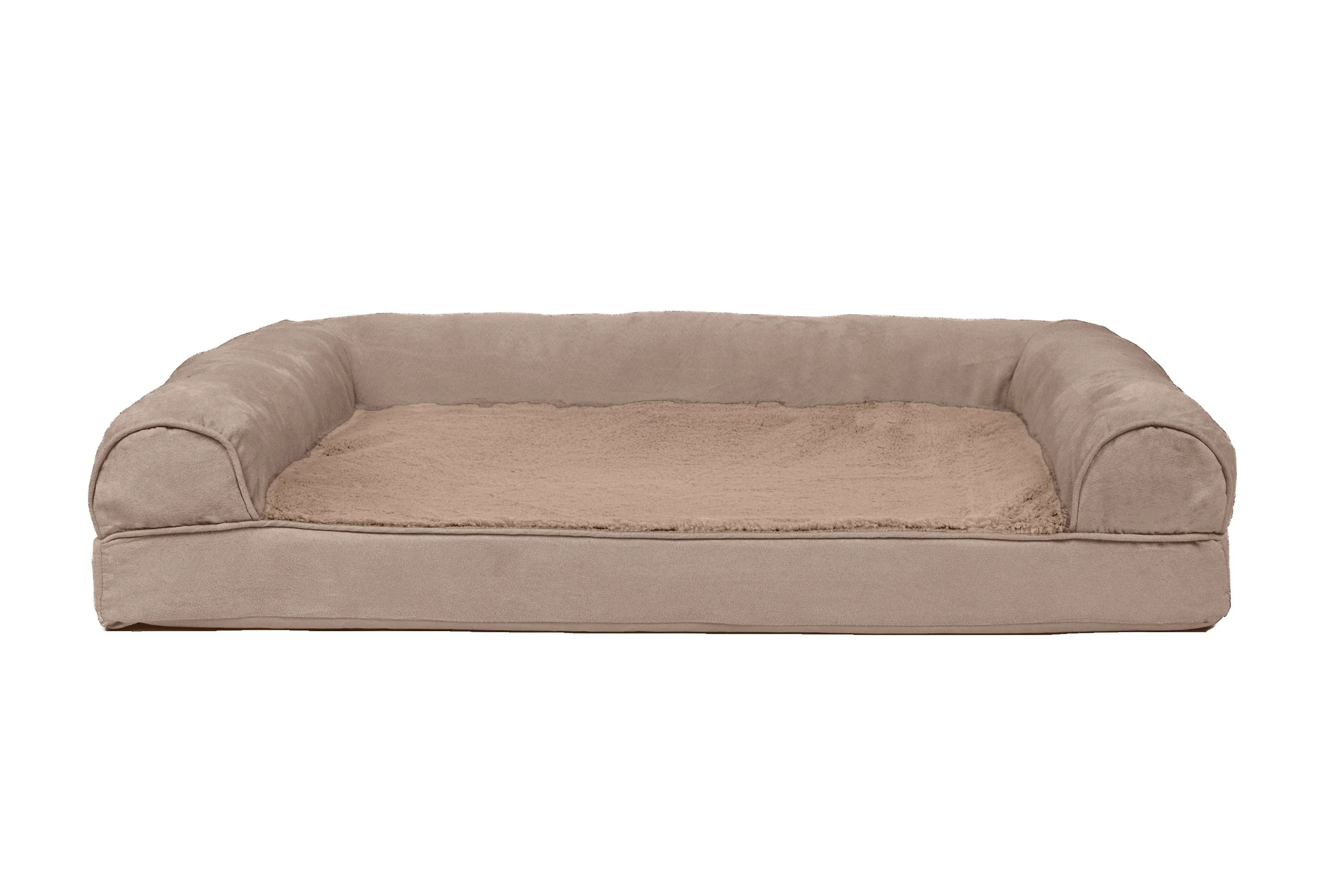 Fur Haven Pet Products Plush & Suede Sofa Orthopedic Pet Bed Almondine Large