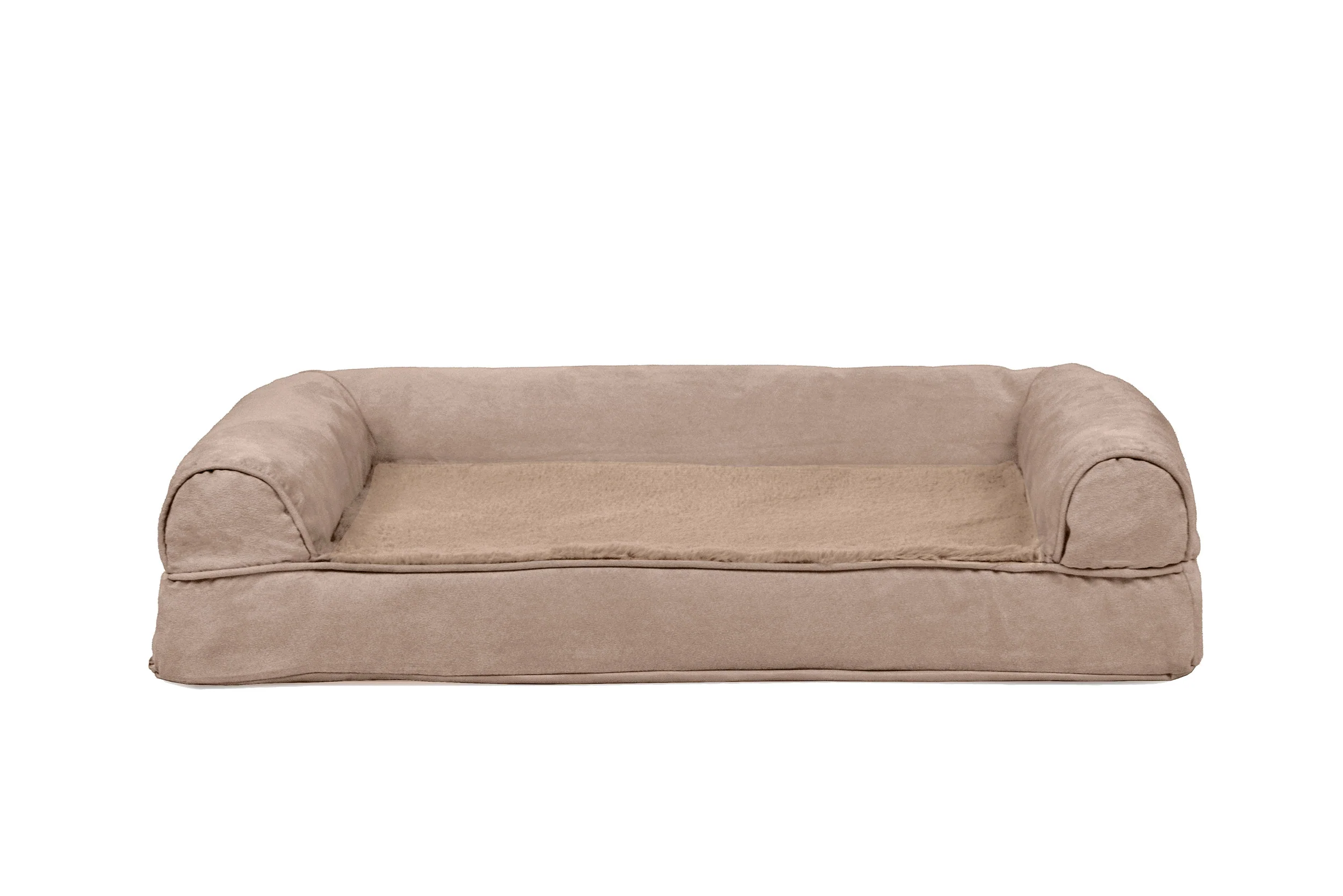 Fur Haven Pet Products Plush & Suede Sofa Orthopedic Pet Bed Almondine Medium