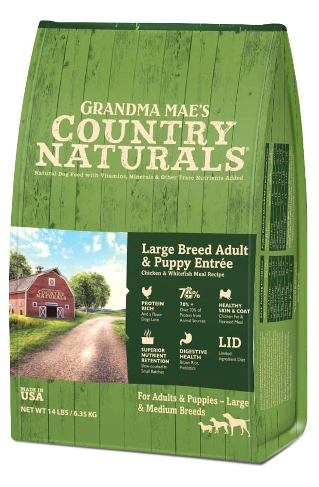 Grandma Mae's Country Naturals Large Breed Adult & Puppy Entre Dry Dog Food Chicken & Rice 14lb