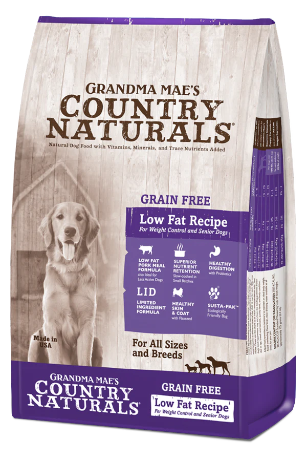 Grandma Mae's Country Naturals Grain Free Low Fat Recipe for Weight Control and Seniors Dry Dog Food Pork 23 lb