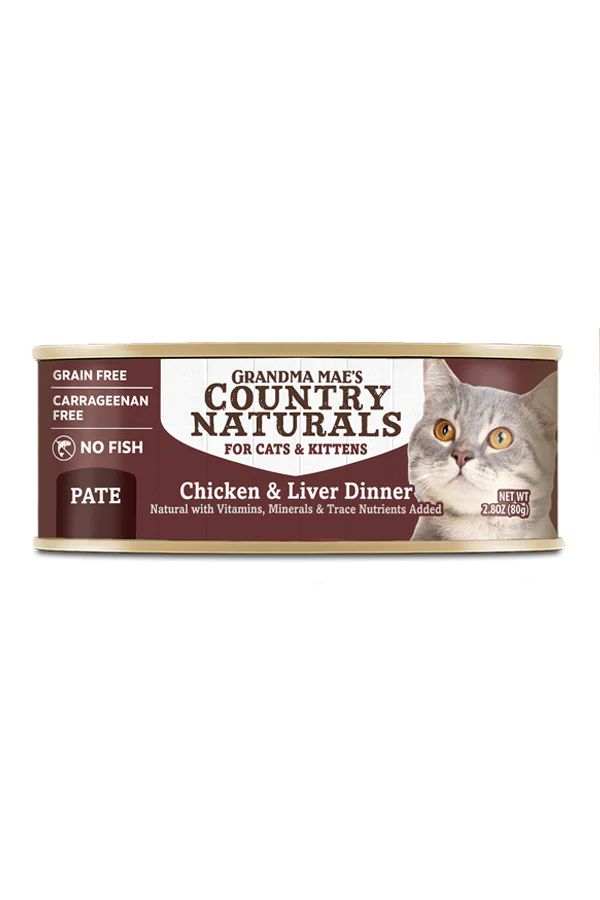 Grandma Mae's Country Naturals Pate Dinner Canned Cat Food Chicken & Liver 24ea/2.8 oz