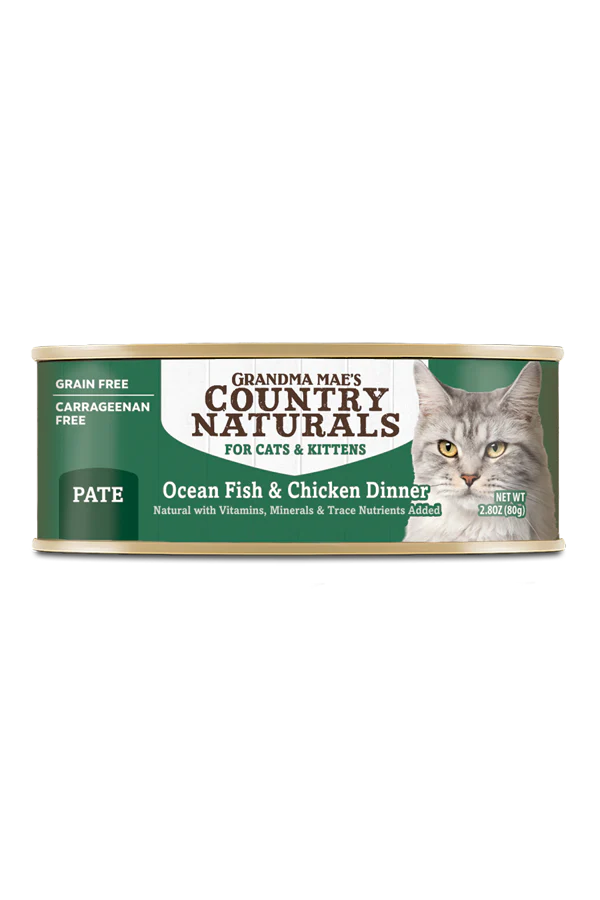 Grandma Mae's Country Naturals Pate Dinner Canned Cat Food Ocean Fish & Chicken 24ea/2.8 oz