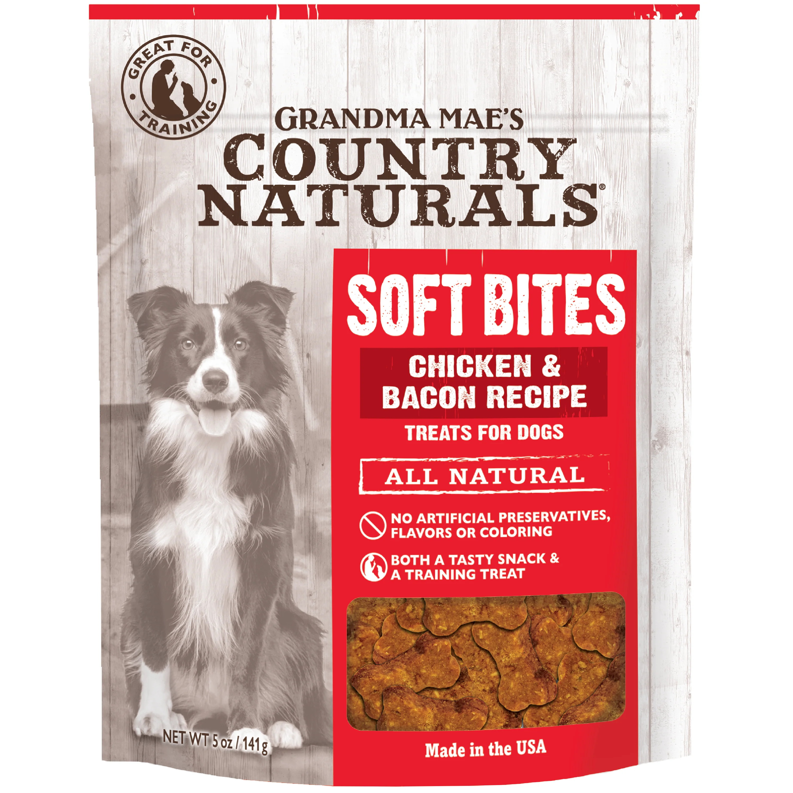 Grandma Mae's Country Naturals Soft Bites Dog Treats Chicken & Bacon 5 oz