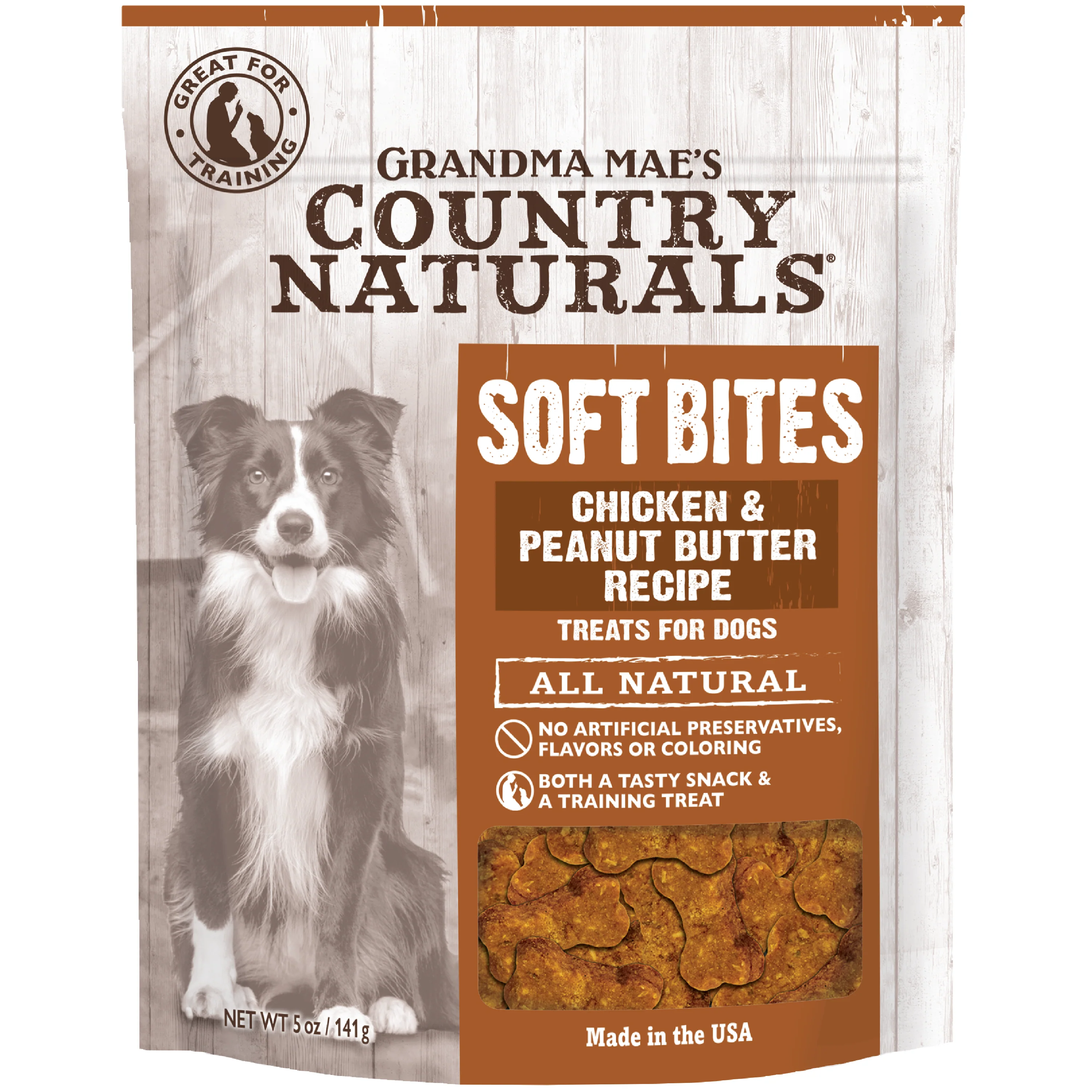 Grandma Mae's Country Naturals Soft Bites Dog Treats Chicken & Peanut Butter 5 oz