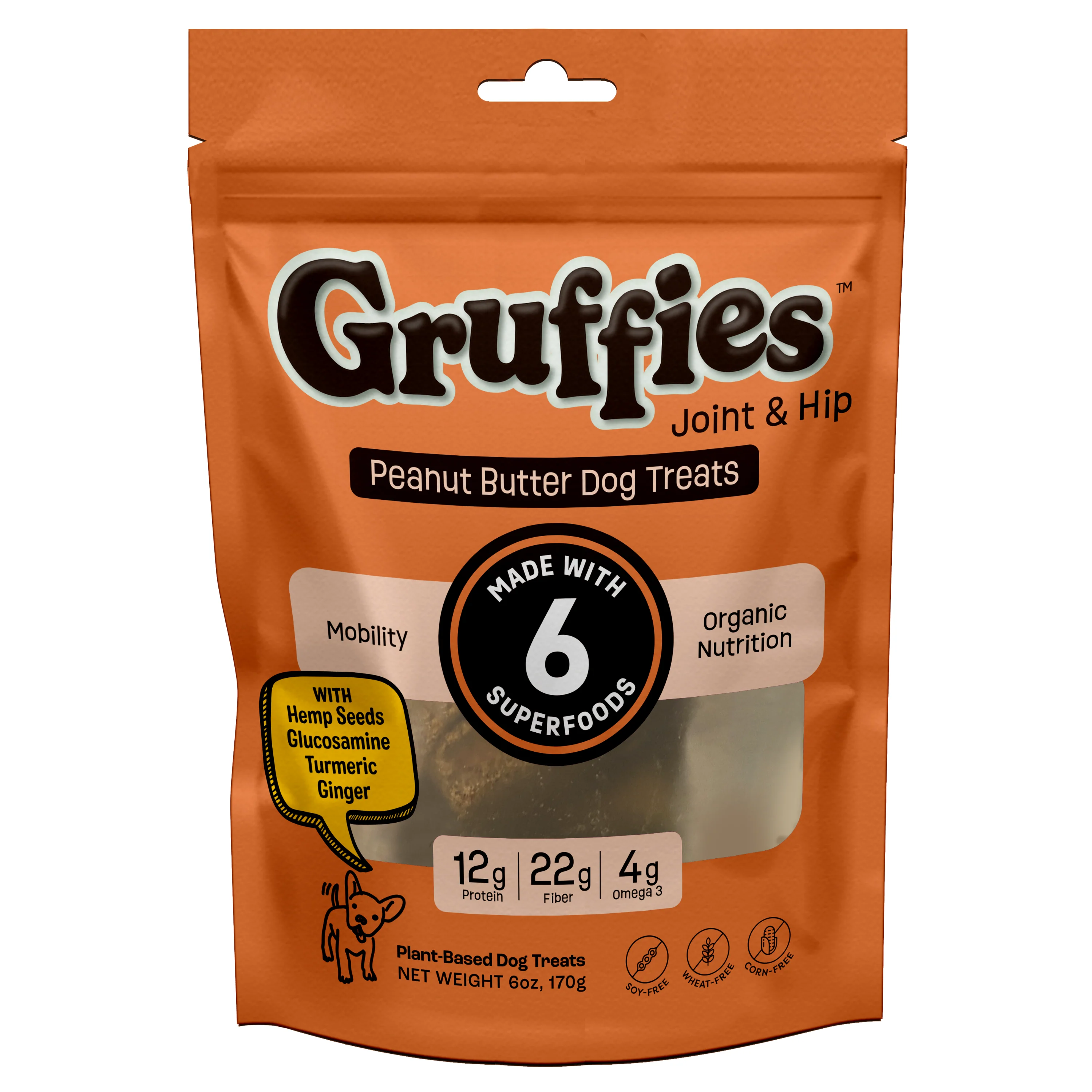 Green Gruff Gruffies Joint & Hip Dog Treats Peanut Butter 6 oz