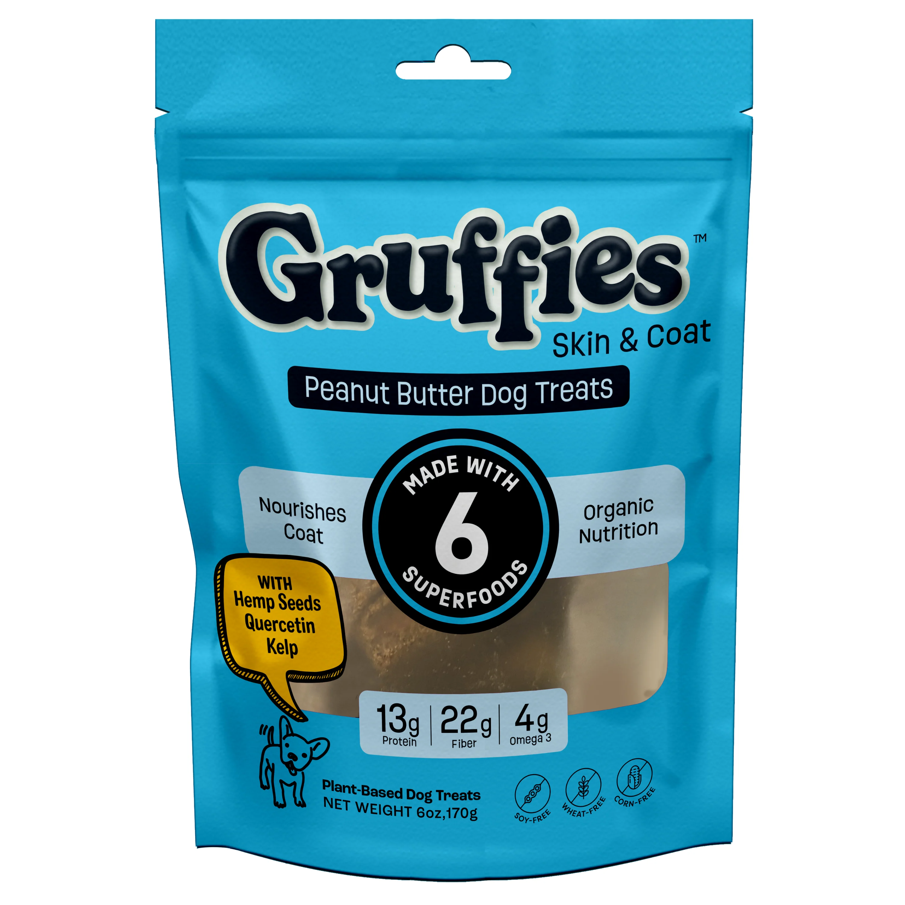 Green Gruff Gruffies Skin & Coat Dog Treats Peanut Butter 6 oz