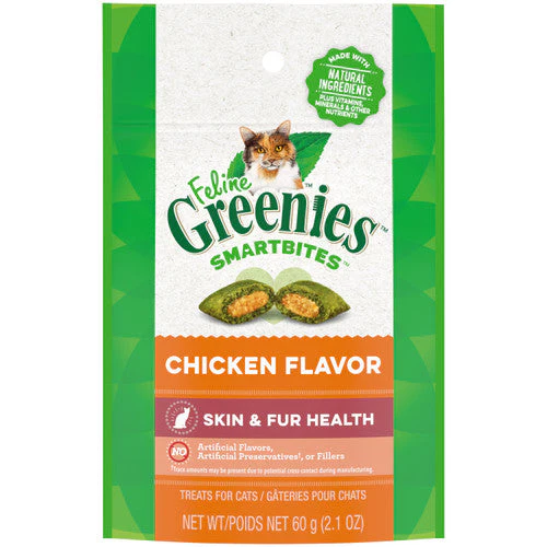 Greenies Feline SmartBites Skin & Fur Crunchy & Soft Adult Cat Treats Chicken 2.1oz - Image 2