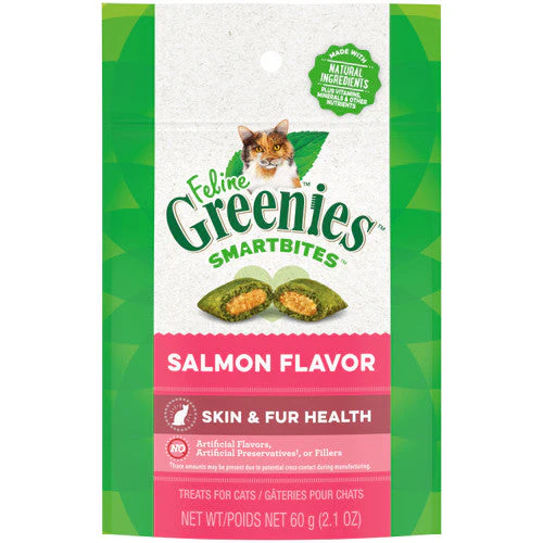 Greenies Feline SmartBites Skin & Fur Crunchy & Soft Adult Cat Treats Salmon 2.1oz - Image 2