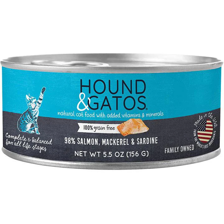 Hound & Gatos Cat Grain Free Salmon Mackerel & Sardine 5.5oz 24 Pack {L+}
