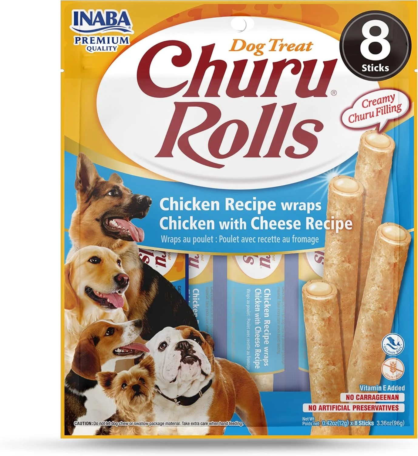 INABA Churu Rolls Dog Treats Chicken w/Cheese 6ea/.42 oz, 8 pk