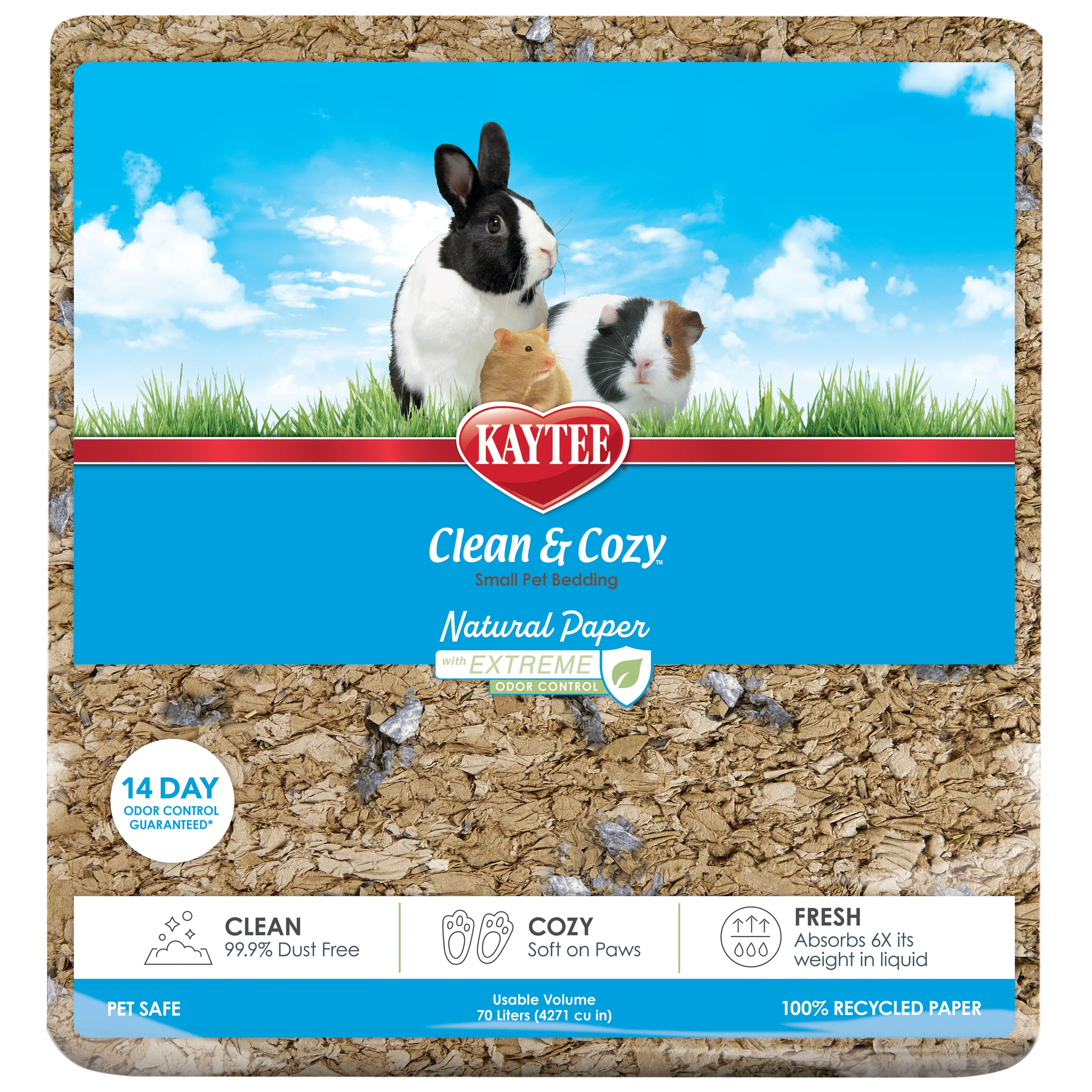Kaytee Clean & Cozy Natural Paper with Extreme Odor Control Bedding 70 l