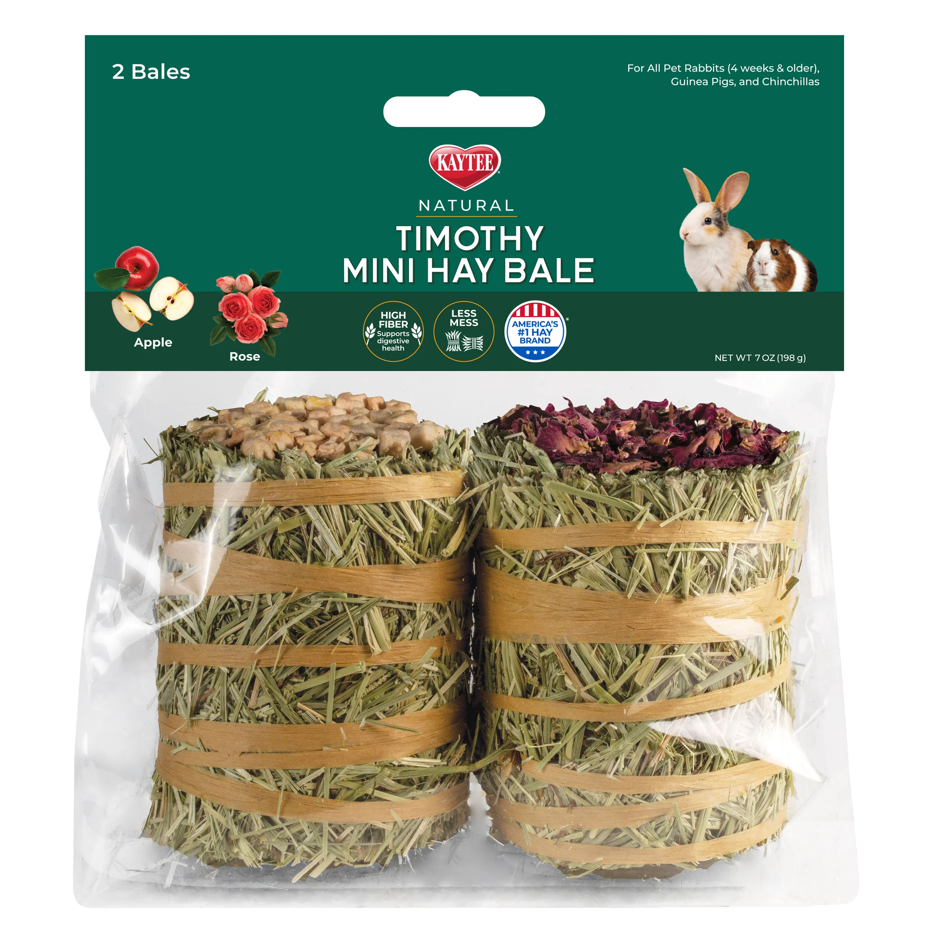 Kaytee Mini Hay Bales, Apple and Rose 2 Pack 7 oz