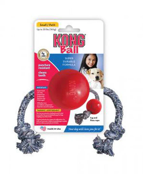 KONG Ball with Rope Dog Toy Red SM - Image 2