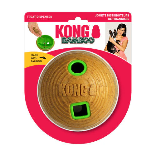 KONG Bamboo Treat Dispenser Ball Dog Toy Tan MD 4.75in - Image 2