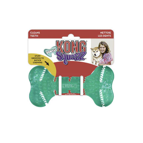 KONG Dental Squeezz Bone Dog Chew Teal MD - Image 2