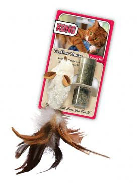 KONG Refillable Feather Mouse Catnip Cat Toy White One Size - Image 2