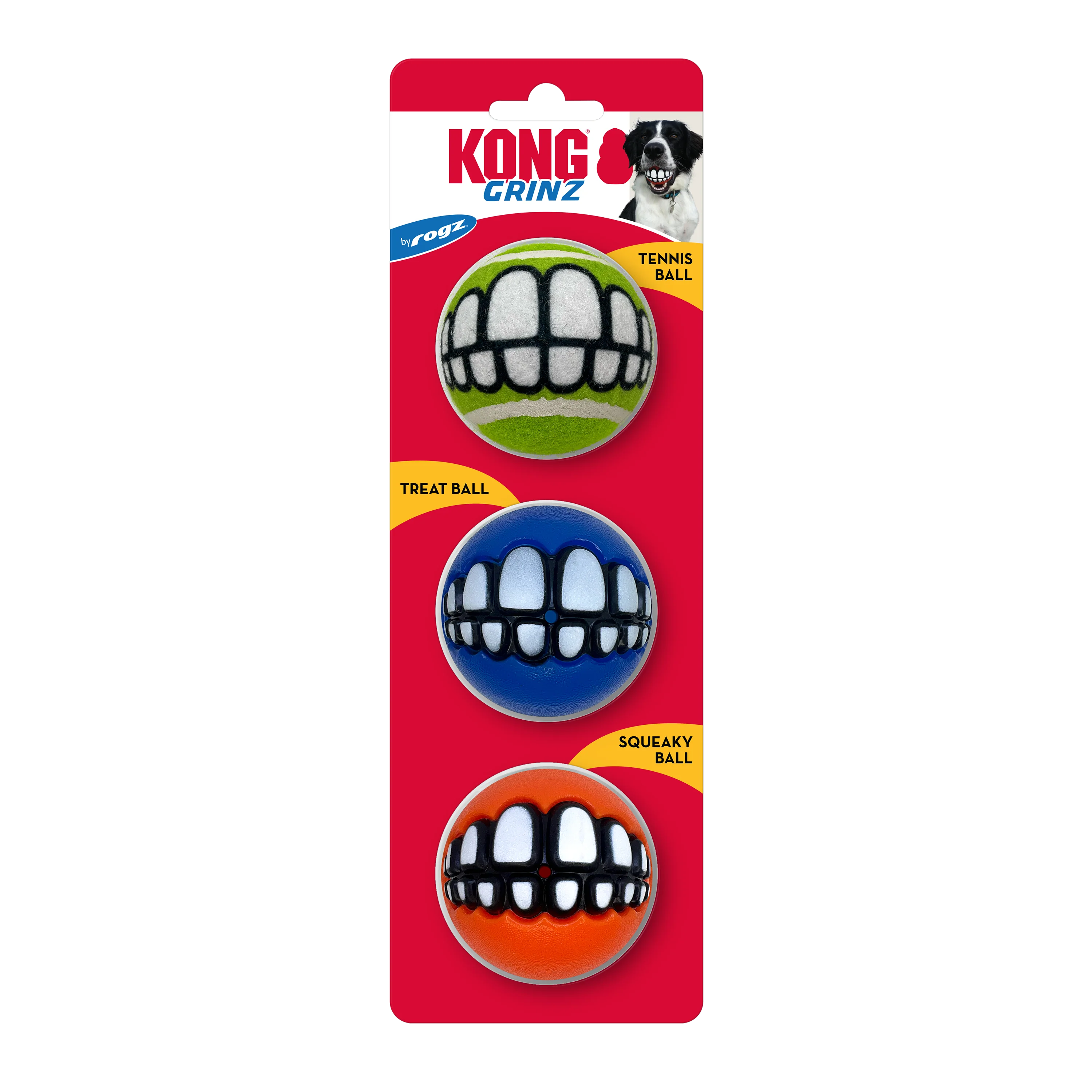 KONG Grinz by Rogz Variety Ball Dog Toys Medium, 3 pk