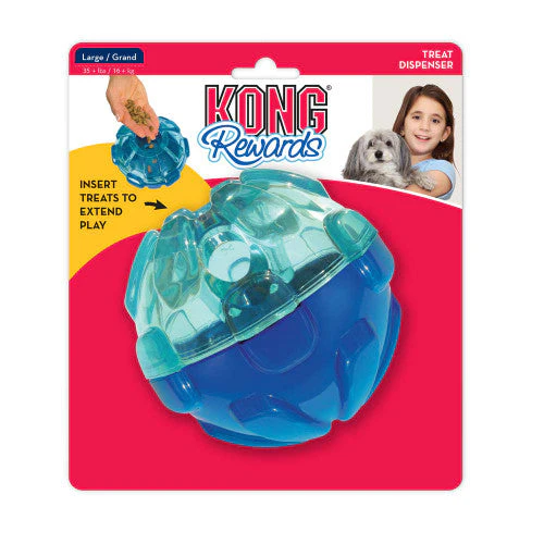 KONG Rewards Ball Treat Dispenser Dog Toy Blue LG (DD) - Image 2