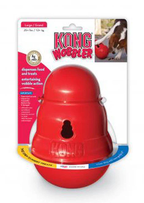 KONG Wobbler Food and Treat Dispenser Dog Toy Red LG - Image 2