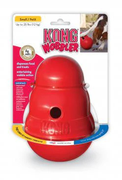 KONG Wobbler Food and Treat Dispenser Dog Toy Red SM - Image 2
