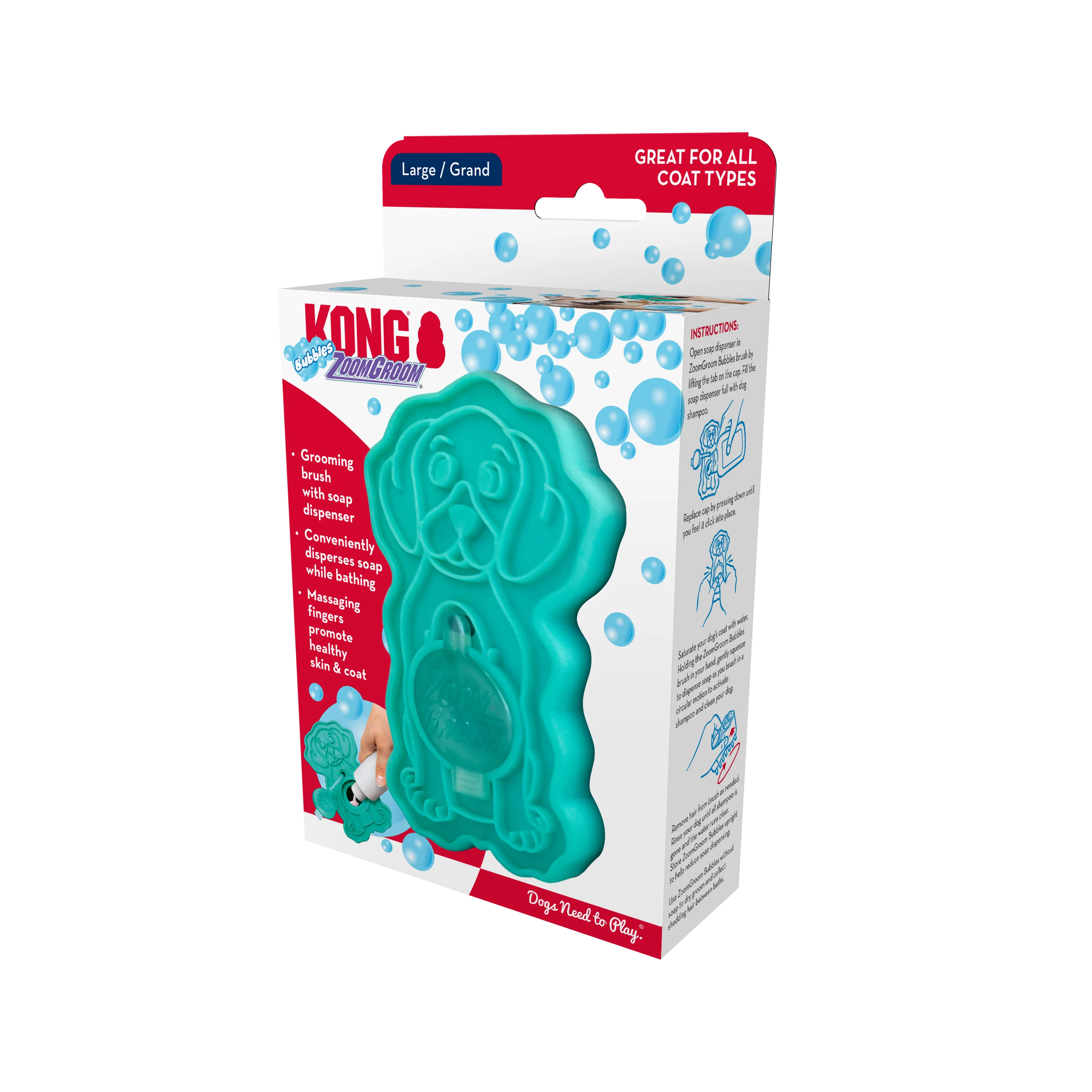 KONG ZoomGroom Bubbles Rubber Dog Grooming Brush Large