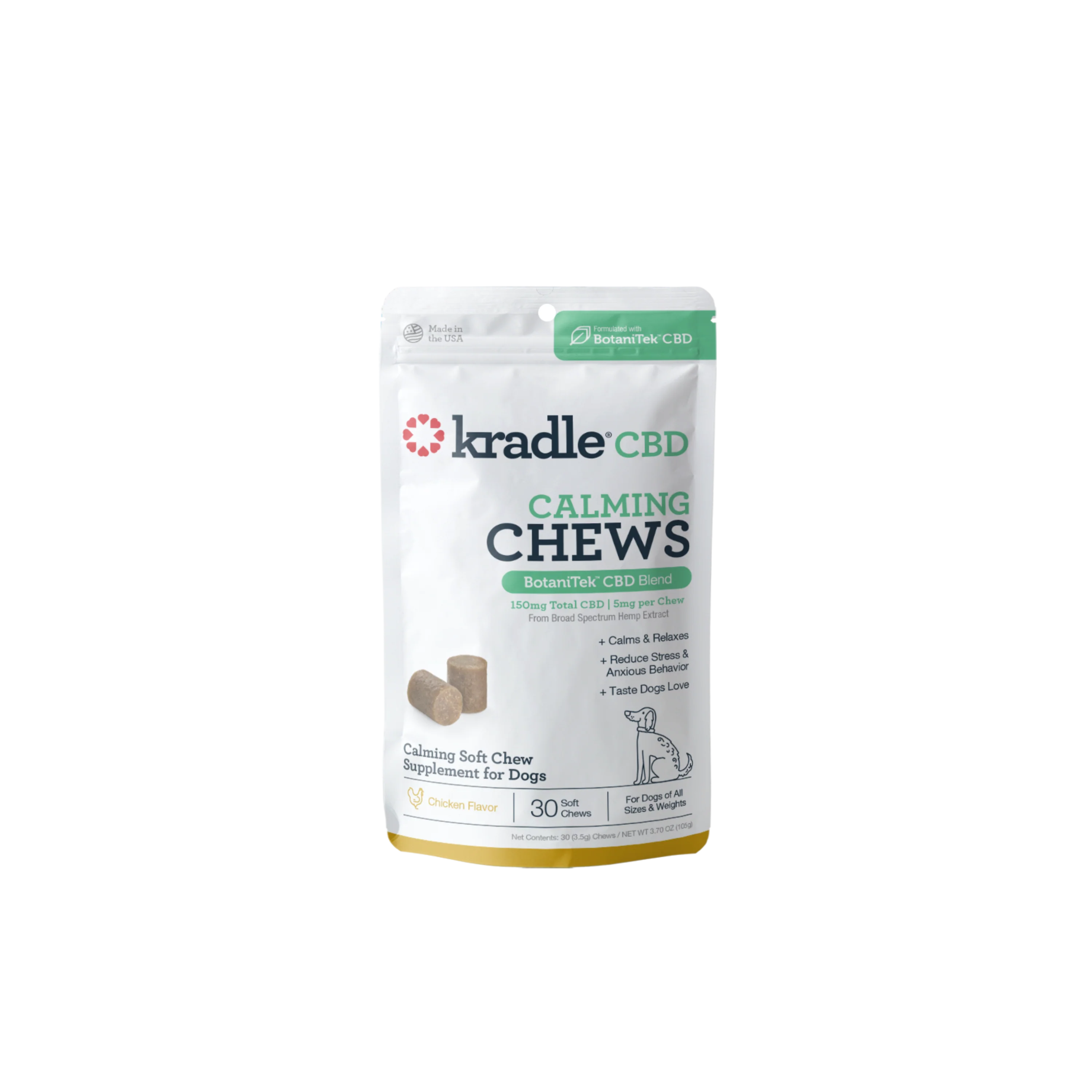 Kradle Calming CBD Dog Chews 5mg Chicken 30Ct Bag