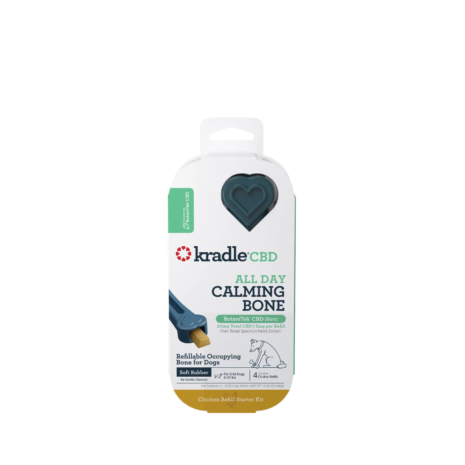 Kradle CBD All-Day Calming Rubber Bone w/Inserts 20mg Chicken Dark Blue 6 in