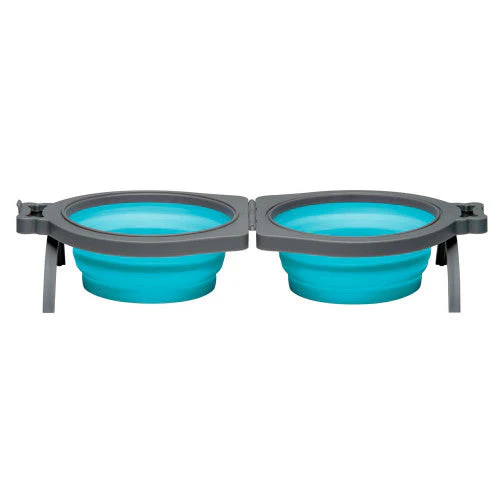 Loving Pets Travel Double Diner Dog Bowl Blue MD - Image 2