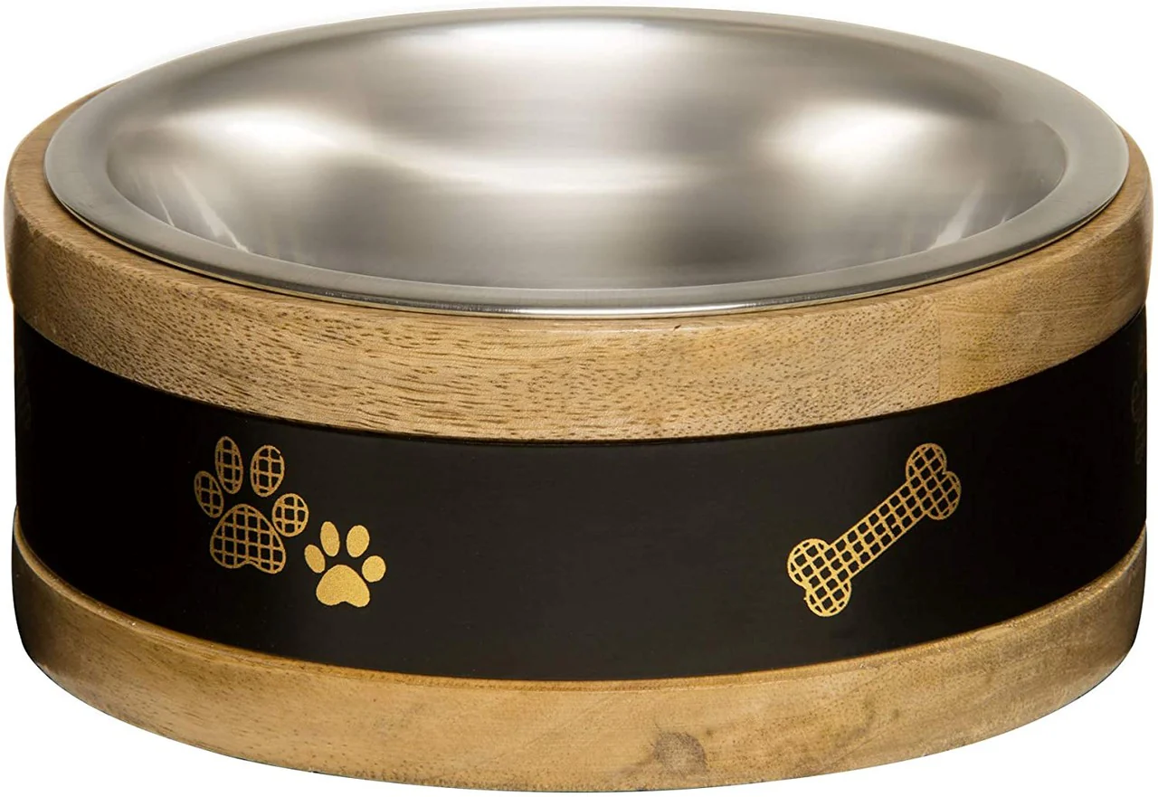 Loving Pets Black Label Wooden Ring Dog Bowl & Holder 2 qt