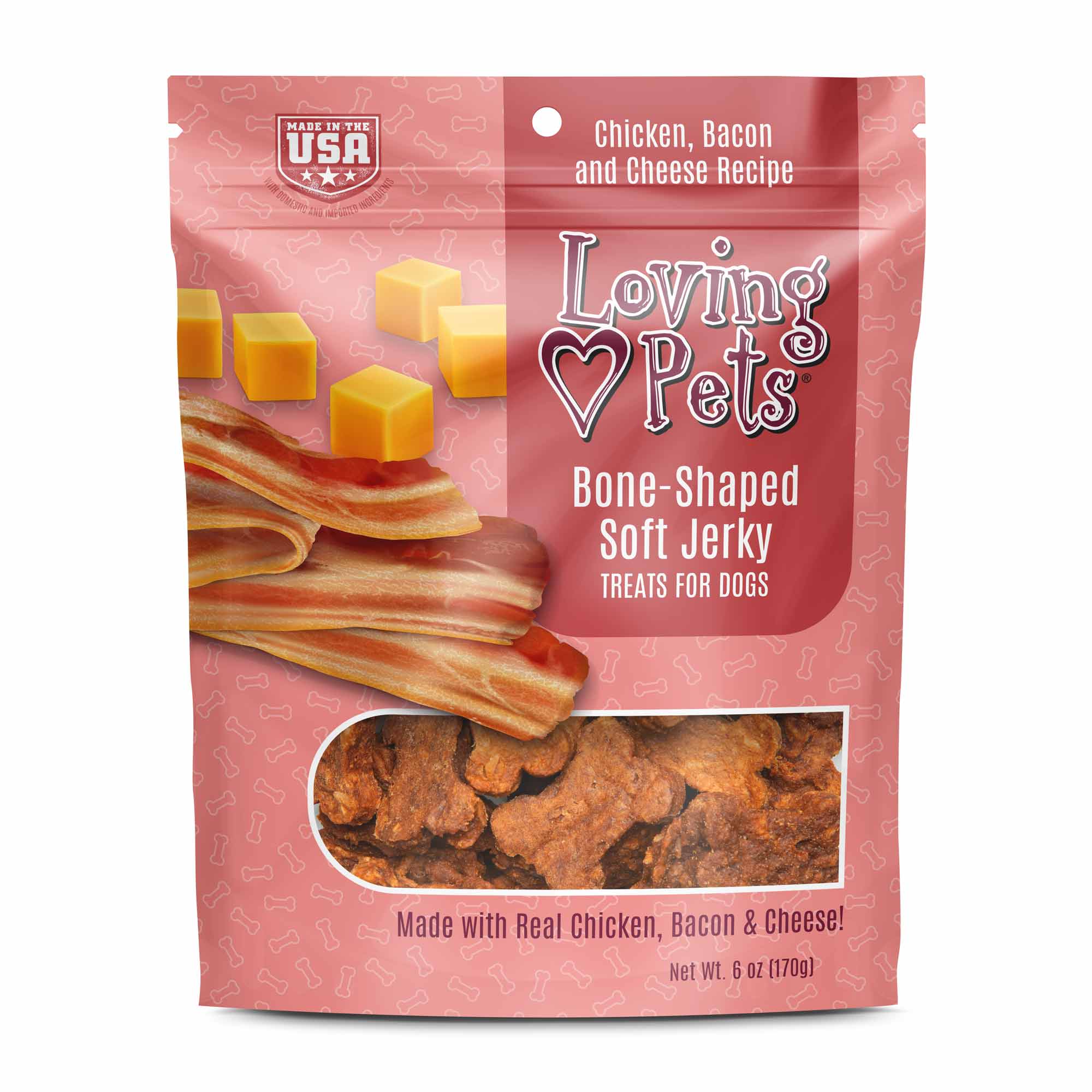 Loving Pets Bone-Shaped Soft Jerky Dog Treat Chicken, Bacon & Cheese 6 oz