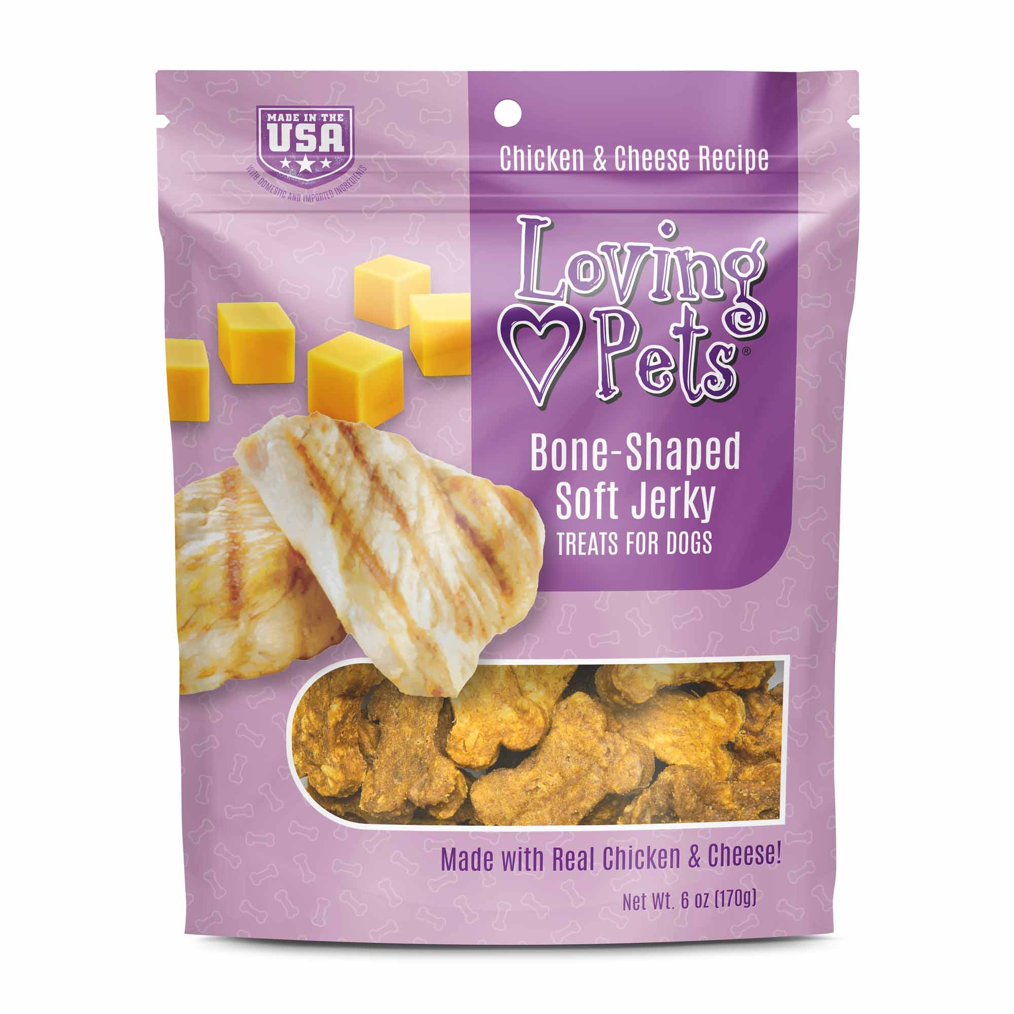 Loving Pets Bone-Shaped Soft Jerky Dog Treat Chicken & Cheese 6 oz