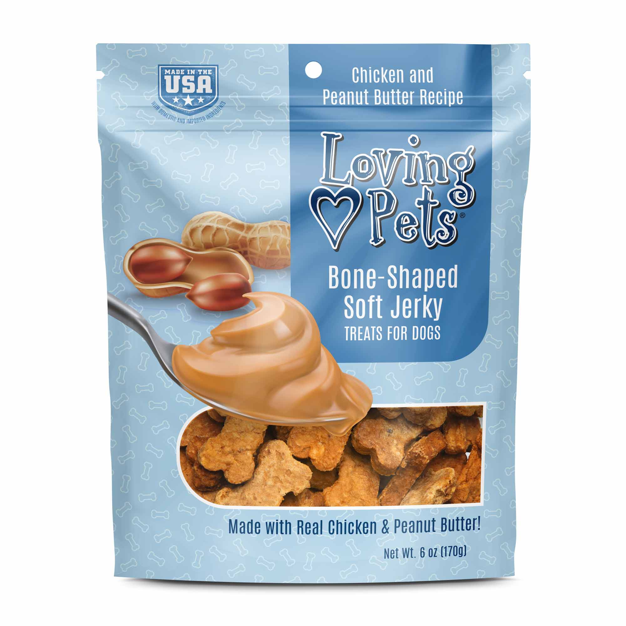 Loving Pets Bone-Shaped Soft Jerky Dog Treat Chicken & Peanut Butter 6 oz