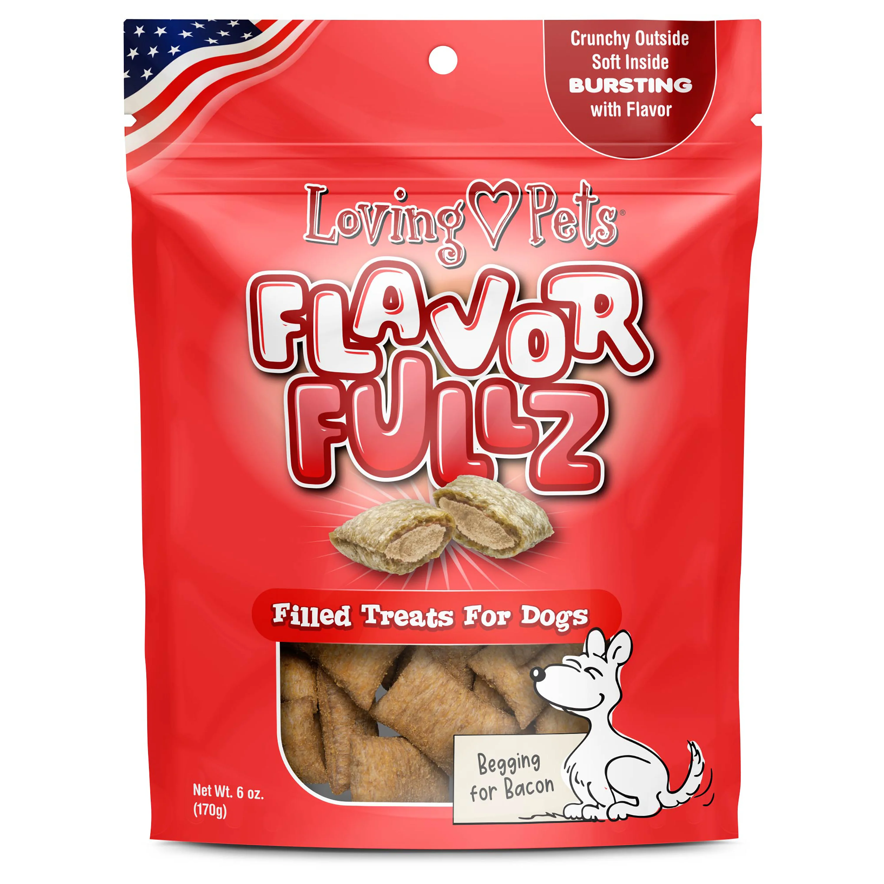 Loving Pets Flavorfullz Filled Dog Treats Bacon 6 oz