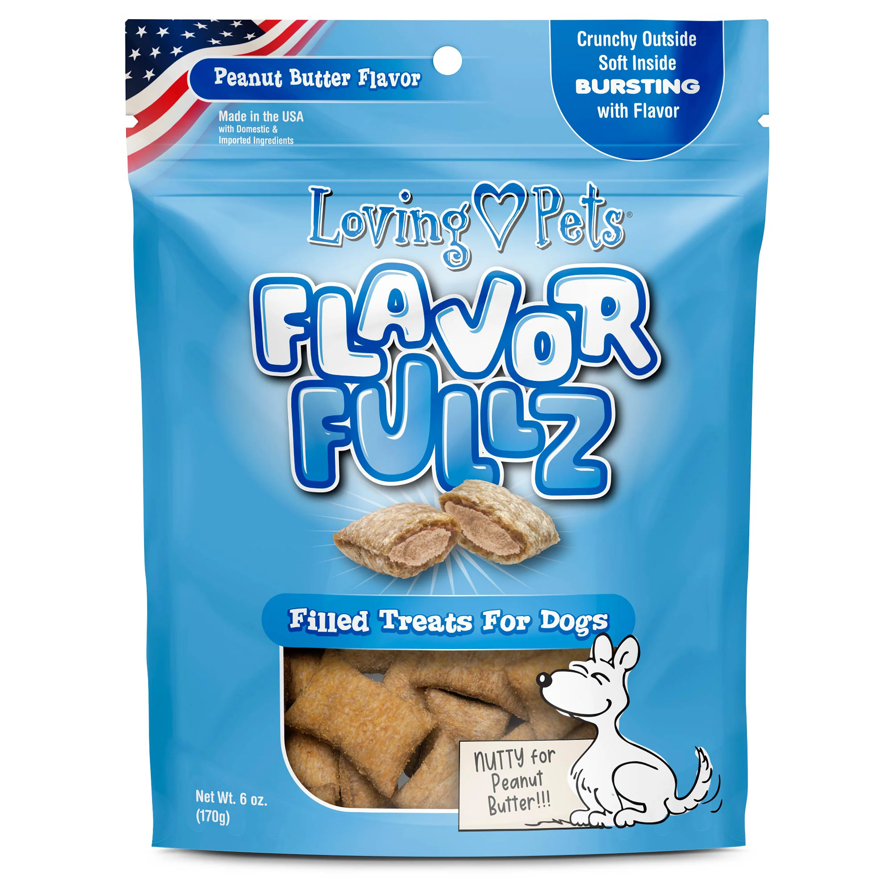 Loving Pets Flavorfullz Filled Dog Treats Peanut Butter 6 oz